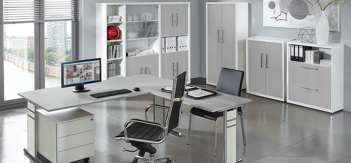 Möbelprogramm Priola Lichtgrau/Weiß